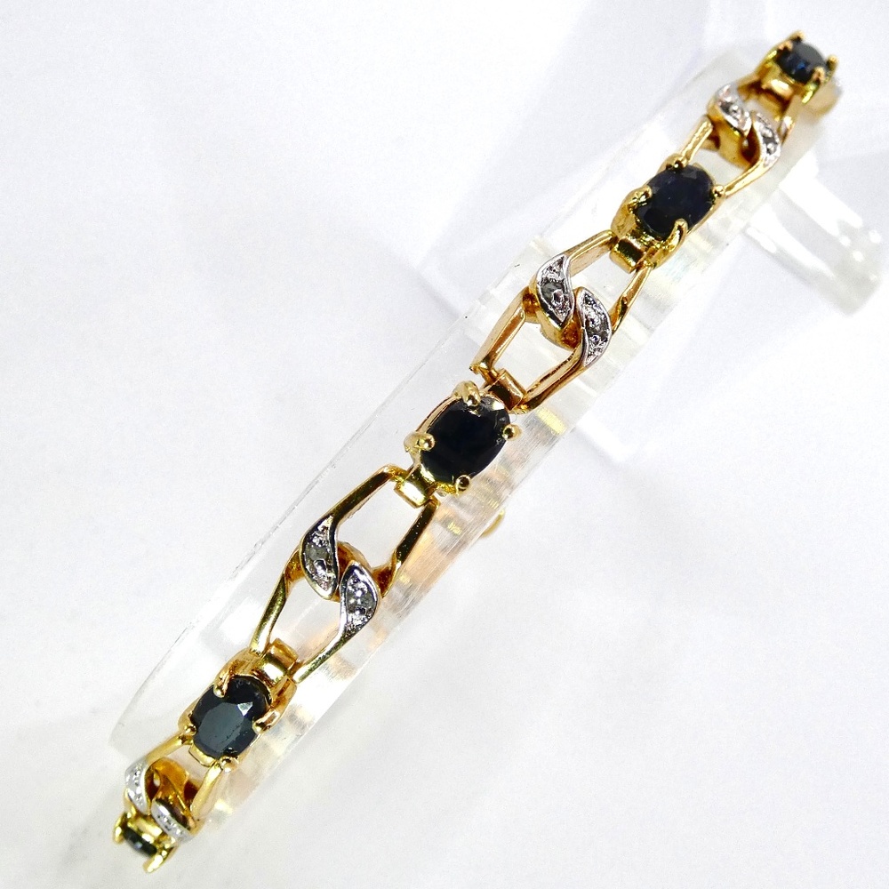 VERMEIL 10 Carat Black Sapphires & Diamonds Designer Bracelet